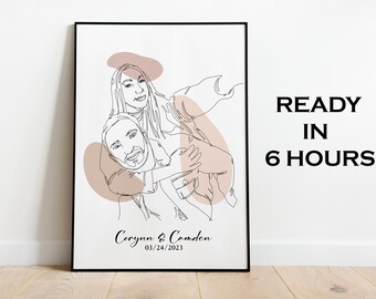 Custom Portrait, Custom Couple Line Drawing, Engagement Gift, Wedding Portrait, Anniversary Gift, Sketches From Photo, Personalized Gifts