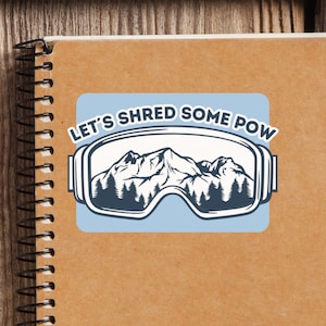 Aufkleber Snowboarder "Let's shred some pow" zum dekorieren und verschenken in blau