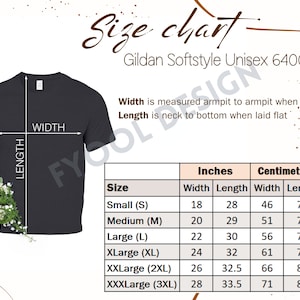 Gildan 64000 Größentabelle Unisex Gildan T-Shirt 64000 Größentabelle in Zoll und Zentimetern