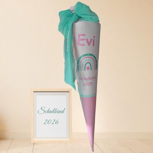 Schultüte Stoff Mädchen Musseline Tüll Boho passend zum McNeill Gradient Strawberry personalisiert mit Namen ST117