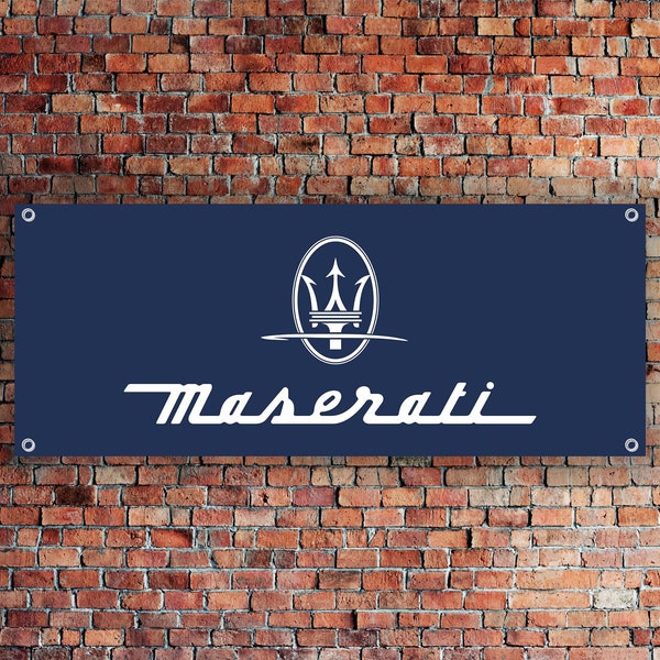 Maserati Logo Banner Vinyl, Garage Sign, Office or Showroom, Flag, Racing Poster, Auto Car Shop, Car Poster, Garage Decor, Maserati Banner