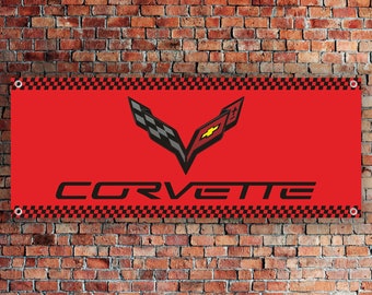 Corvette Logo Banner Vinyl, Garage Sign,office or showroom, Flag, Racing Poster, Auto Car Shop, Car Poster, Garage Decor, Corvette Banner