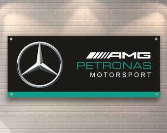 Mercedes Benz Logo Banner Vinyl, Garage Sign,office or showroom, Flag, Racing Poster, Auto Car Shop, Car Poster, Garage Decor, Amg, Petronas