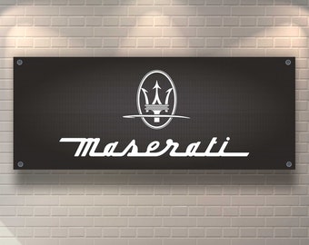 Maserati Logo Banner Vinyl, Garage Sign, Office or Showroom, Flag, Racing Poster, Auto Car Shop, Car Poster, Garage Decor, Maserati Banner