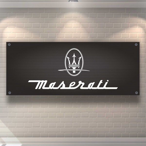 Maserati Logo Banner Vinyl, Garage Sign, Office or Showroom, Flag, Racing Poster, Auto Car Shop, Car Poster, Garage Decor, Maserati Banner