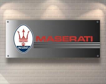 Maserati Logo Banner Vinyl, Garage Sign, Office or Showroom, Flag, Racing Poster, Auto Car Shop, Car Poster, Garage Decor, Maserati Banner