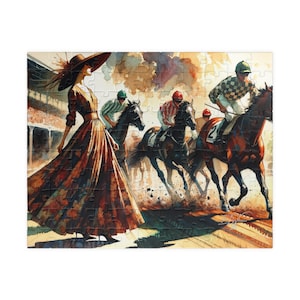 ケンタッキーダービー、競馬場の水彩画、ビクトリア朝のファッションシーン、乗馬ギフト、リラックスできる趣味、室内装飾、