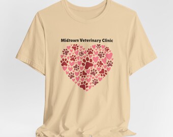 Veterinary Clinic Personalizable Paw Heat Unisex Tee, T-Shirt for Animal Lovers, Customizable Pet Lover Gift, Dog Cat Paw Print Shirt