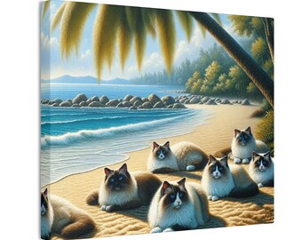 Seaside Siesta: A Ragdoll&#39;s Haven - Leinwand Gespannt, 20mm