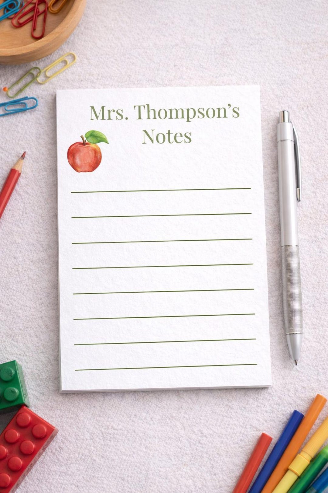 Personalized Teacher Notepad | Watercolor Apple Design, Classroom Gift ...