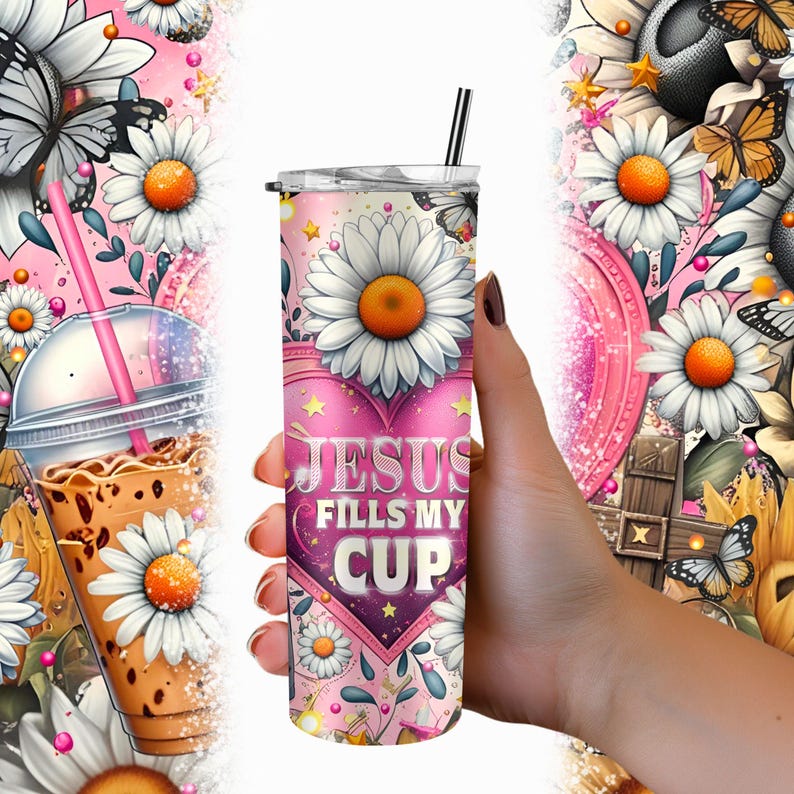 Jesus Fills My Cup Tumbler Wrap PNG, Christian Bible Verse, Psalm 23:5 ...