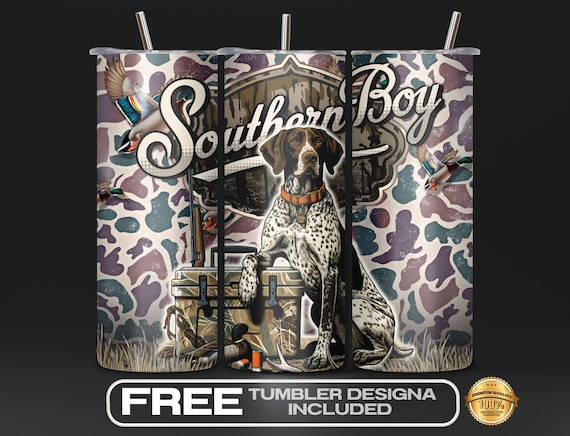 Hunting Dog Cooler Tumbler Wrap PNG, Southern Boy, Retro Hunt, Camo Hunting Retriever, 20 oz Skinny Sublimation, Instant Digital Download