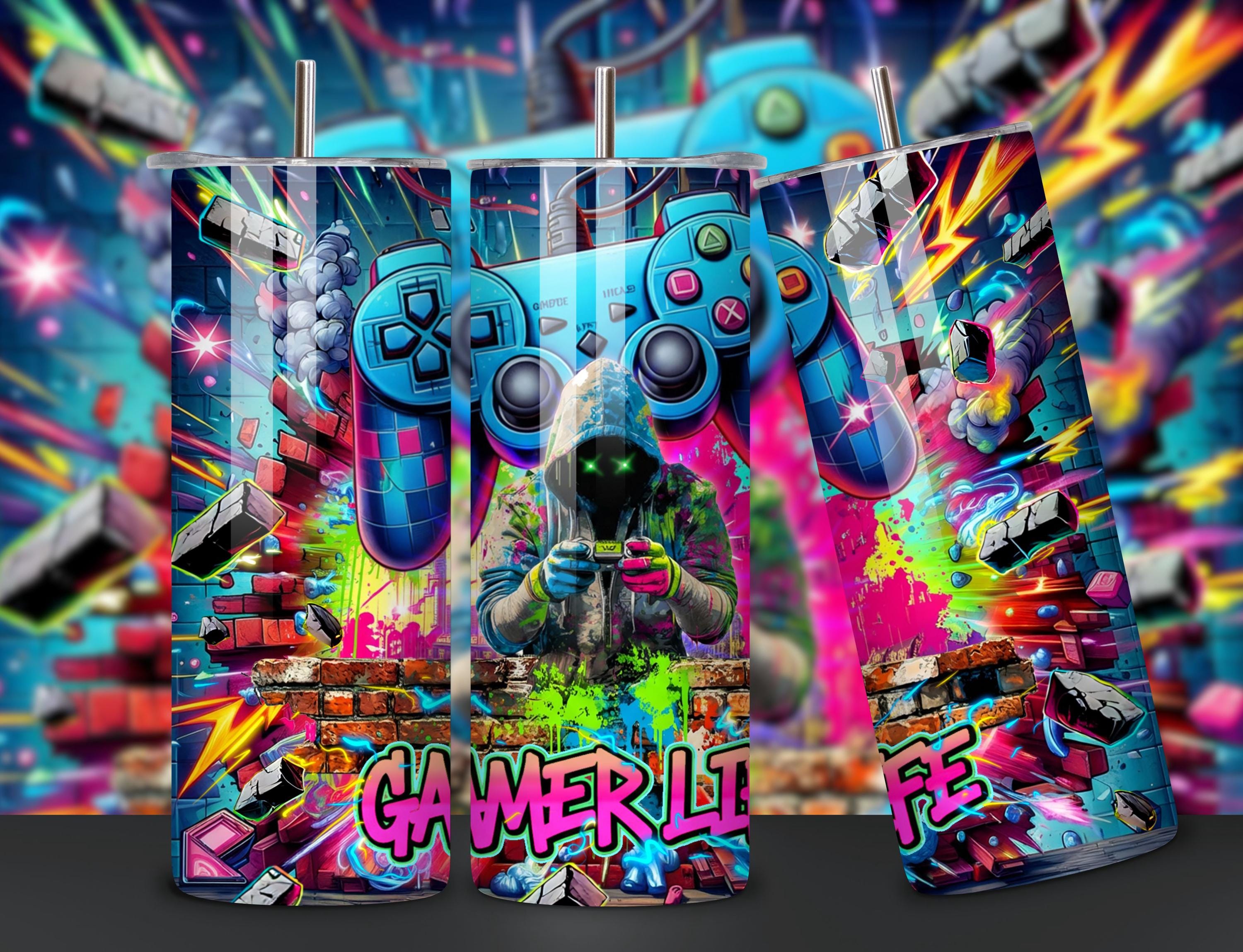 Gamer Life Tumbler Wrap PNG, Neon Graffiti Gamer Clipart, Video Gaming ...