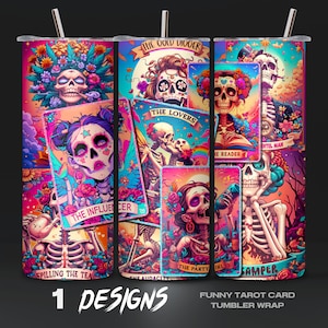 Sarkastischer Tumbler Wrap PNG, lustiges Tarotkartendesign, druckbare Cup-Hülle, digitaler Download, einzigartige Tarotkunst, lustiger Tumbler PNG-Download