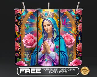 La Virgen de Guadalupe Tumbler Wrap PNG, 20 oz religieuze sublimatie, Virgen de Mexico, katholiek geloof, Mexicaanse spirituele digitale download