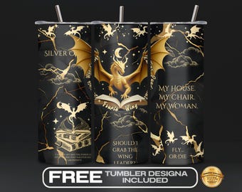 4th Wing Tumbler Wrap PNG, Iron Flame Fantasy Bookish Digital Download, 20 oz Sublimation Design, Dragon Book Lover Gift, Dark Academia