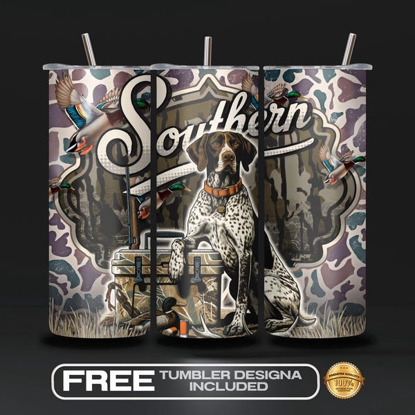 Hunting Dog Cooler Tumbler Wrap PNG, Southern Boy, Retro Hunt, Camo Hunting Retriever, 20 oz Skinny Sublimation, Instant Digital Download