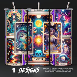 Sternzeichen Tarot Karten Tumbler Wrap PNG, 20 Unzen Skinny Tumbler Wrap, Astrologie Digitaler Download, Sternzeichen Tumbler Design, Sublimation Design