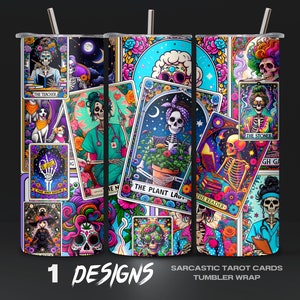 Sarcastic Tarot Cards Tumbler Wrap PNG, Digital Download, Humorous Tarot Design for DIY Tumbler Customization, Sublimation Design Funny, DIY