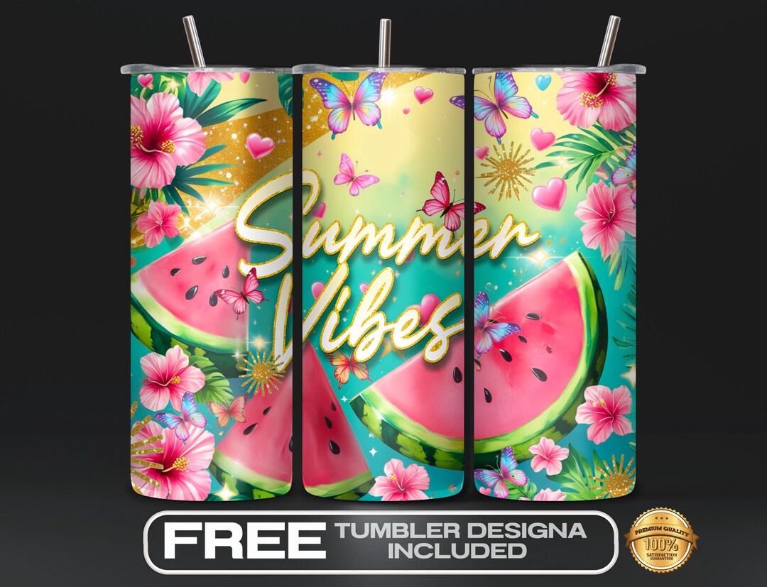 Summer Vibes Tumbler Wrap, Sunset Flip Flops Sunglasses Beach Ocean PNG ...