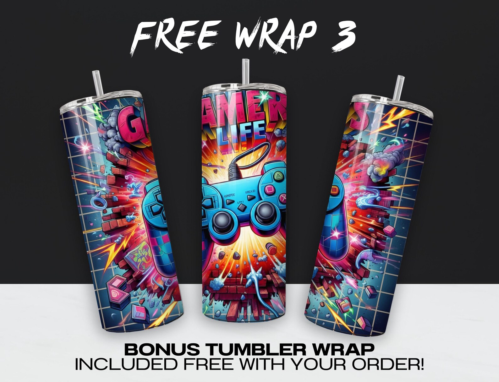 Gamer Life Tumbler Wrap PNG, Neon Graffiti Gamer Clipart, Video Gaming ...