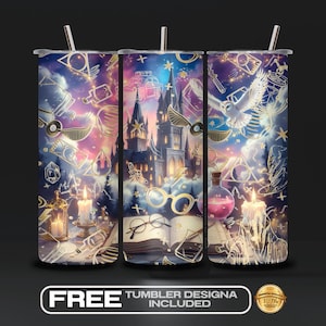 Wizard World Tumbler Wrap PNG, Fantasy Magic Wizard School Sublimation, Magic World Design, Wizard House, 20oz Skinny, Instant Download