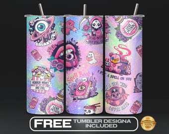 Digital Halloween Pastel Goth Tumbler Wrap PNG, Cute Spooky Sublimation Design, 20oz Tumbler Digital Download, Pastel Halloween Wrap, DIY