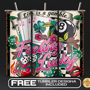 Embalagem para copo Feeling Lucky PNG, Sublimação Skinny de 20 oz, Design country moderno, Western neon, Cowboy retrô, Download digital instantâneo, Faça você mesmo