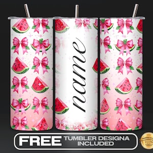 Coquette Custom Name Watermelon Tumbler Wrap PNG, Preppy Summer, Pink Coquette Summer Fruit Sublimation, 20 oz Skinny, Digital Download