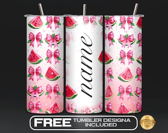 Coquette Custom Name Watermelon Tumbler Wrap PNG, Preppy Summer, Pink Coquette Summer Fruit Sublimation, 20 oz Skinny, Digital Download
