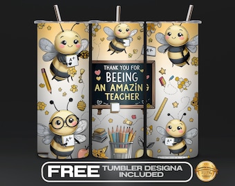 Adesivo para copo térmico de 590ml (20oz) para agradecimento aos professores (PNG), "Obrigado por ser um professor incrível", ideal para volta às aulas, presente perfeito para professores (download digital).