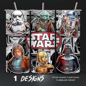 Envoltorio de vaso de dibujos animados de Star W. PNG, Envoltorio de vaso de ciencia ficción, Tema de galaxia, Diseño de sublimación, Regalo para fans de Star W., Descarga instantánea