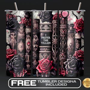 Romantasy Prefer the Villain Tumbler Wrap PNG, Fantasy Book Lover Sublimacja, 20oz Skinny Tumbler Wrap, Dark Academia Digital Download