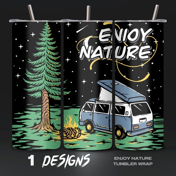 Enjoy Nature at Night Tumbler Wrap PNG, Starry Night Sky & Wildlife Design, DIY Outdoor Tumbler Template, High-Quality Instant Download