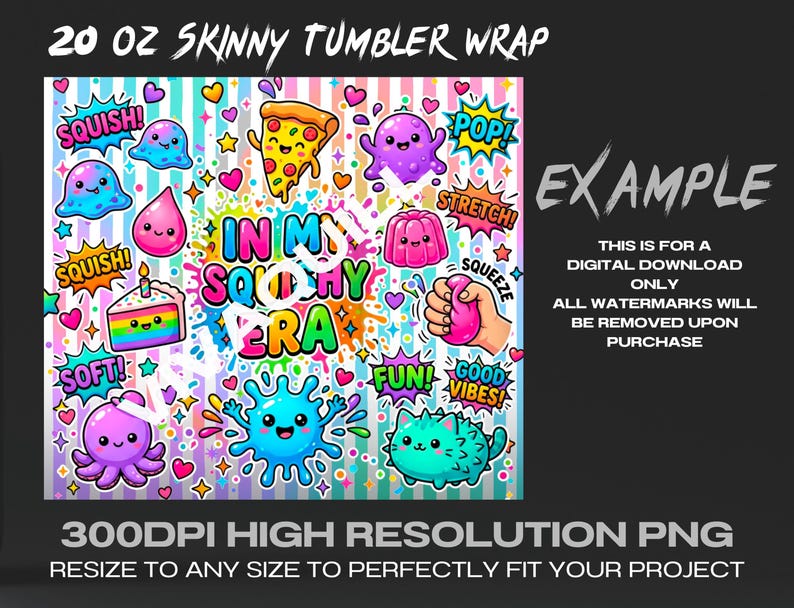 Squishy Era Tumbler Wrap PNG, Kawaii Sensory Toy Sublimation, squishy lover gift, Playful Aesthetic 20 oz Skinny, Digital Download image 5