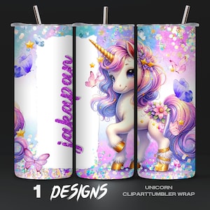Envoltura de vaso de unicornio mágico PNG - Agrega tu propio nombre, diseño de sublimación - Envoltura digital de unicornio lindo para vasos - Descarga instantánea
