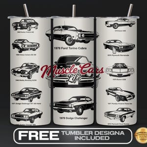 Muscle Car Tumbler Wrap PNG, 20 oz Sublimation Design, Classic Car Lover Tumbler Wrap, Hot Rod Coffee Cup Wrap, Digital Download, Racing Car
