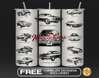 Muscle Car Tumbler Wrap PNG, 20 oz Sublimation Design, Classic Car Lover Tumbler Wrap, Hot Rod Coffee Cup Wrap, Digital Download, Racing Car