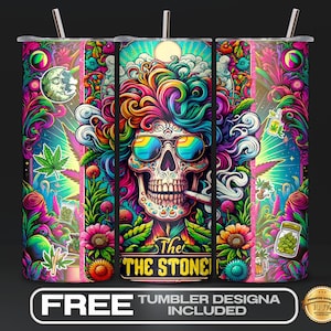 The Stoner Retro Skeleton Tarot Cards Tumbler Wrap PNG, Marijuana Smoker, 20oz Skinny Tumbler Sublimation Design, Vintage DIY Download