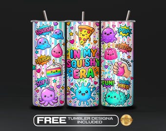 Squishy Era Tumbler Wrap PNG, giocattolo sensoriale Kawaii per sublimazione, regalo per amanti degli squishy, estetica giocosa 20 oz Skinny, download digitale