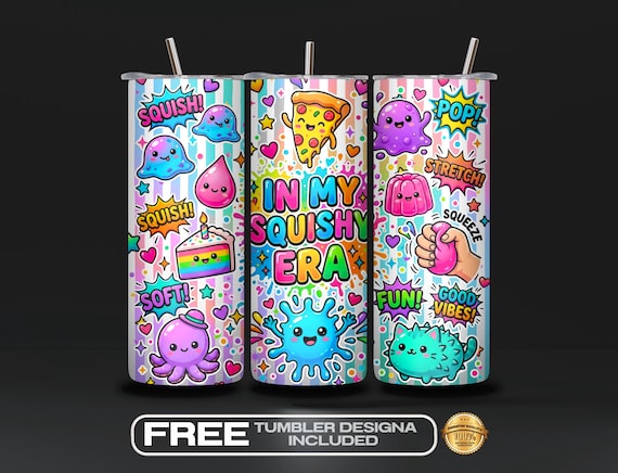 Squishy Era Tumbler Wrap PNG, Kawaii Sensory Toy Sublimation, squishy lover gift, Playful Aesthetic 20 oz Skinny, Digital Download