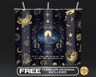 City of Starlight Tumbler Wrap PNG, Fantasy Book Lover Sublimation Design, 20oz Skinny Velaris Starlight City , Starry Night Bookish Gift