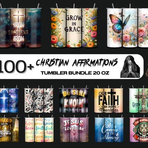 100+ Bible Christian Affirmations Tumbler Wrap Bundle, Christian Bible Verses Sublimation Faith Tumbler, Christian Quotes Religious 20 oz
