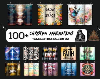 100+ Bible Christian Affirmations Tumbler Wrap Bundle, Christian Bible Verses Sublimation Faith Tumbler, Christian Quotes Religious 20 oz