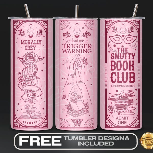 Witchy Gothic Smut Reader Tumbler Wrap PNG, Mörk Romantik Boho Rosa Tumbler Design, 20oz Slim Sublimation Wrap, Sömlös Sublimation Design