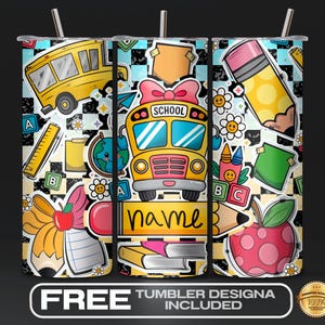 Diseño PNG para vaso personalizado de regreso a clases, ¡Bienvenido de nuevo a clases!, Botella de agua personalizada para niños, Sublimación de 20 oz, Descarga digital