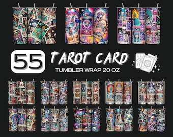 55+ Tarot Cards Tumbler Wrap PNG File, Witchy Vibes Celestial Tumbler, 20oz Skinny Sublimation Designs, Witch Tumbler Download, DIY Tarot