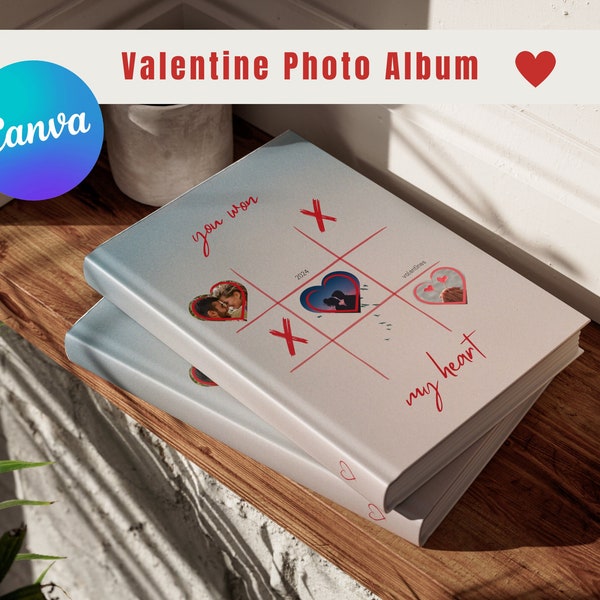 Digital Valentine Photo Album Template, Custom Design Couple's Memories Coffee Table Gift Book, Digital Printable Canva Template