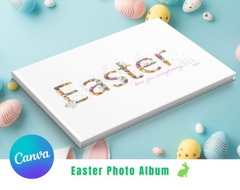 Digital Easter Photo Album Template, Custom Design Family Easter Memories Coffee Table Gift Book, Digital Canva Template A4 landscape