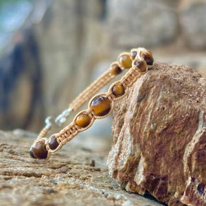 Macrame bracelet natural stones, Tiger's Eye